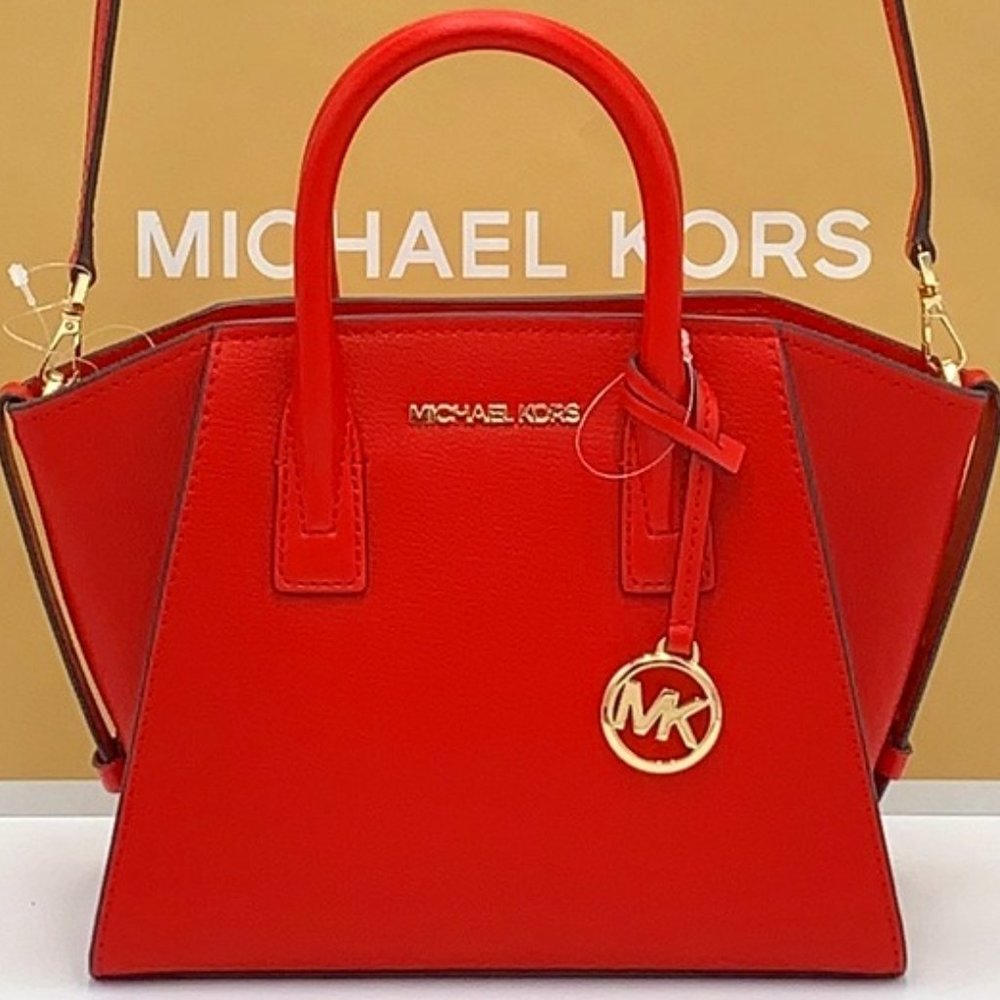 Michael Kors Avril Small Leather Top-Zip Satchel Flame color